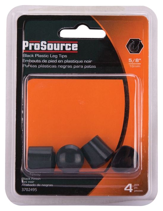 ProSource FE-50602-PS Furniture Leg Tip, Round, Plastic, Black, 5/8 in Dia, 5/8 in H - VORG3702495