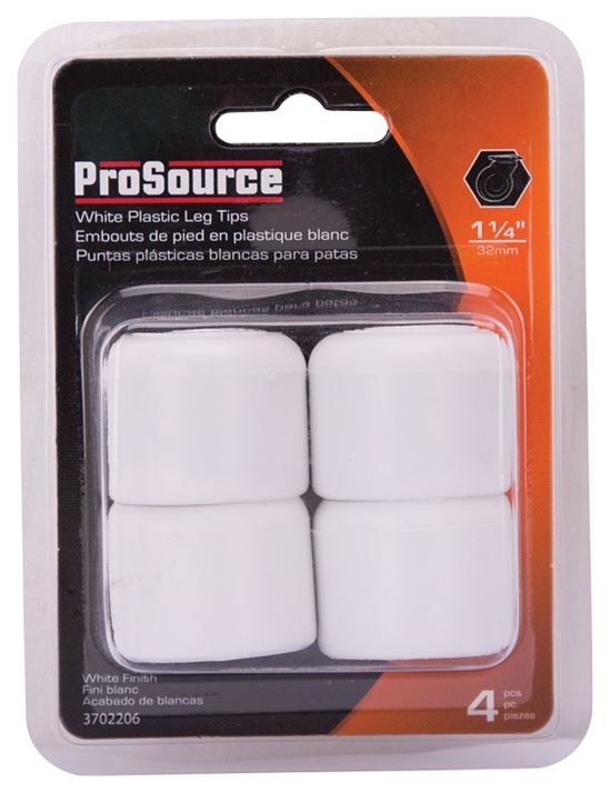 ProSource FE-50616-PS Furniture Leg Tip, Round, Plastic, White, 1-1/4 in Dia, 1-1/8 in H - VORG3702206