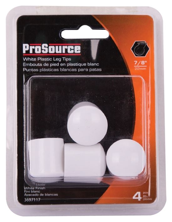 ProSource FE-50614-PS Furniture Leg Tip, Round, Plastic, White, 7/8 in Dia, 1 in H - VORG3697117