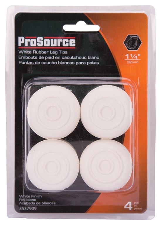 ProSource FE-50647-PS Furniture Leg Tip, Round, Rubber, White, 1-1/4 in Dia, 1-5/8 in H - VORG3537909