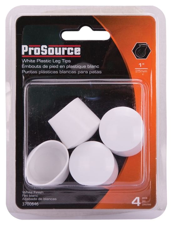 ProSource FE-50615-PS Furniture Leg Tip, Round, Plastic, White, 1 in Dia, 1 in H - VORG3700846