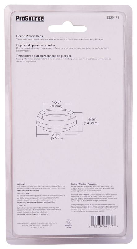 ProSource FE-50800-PS Furniture Glide, Plastic, Clear, Clear, 2-1/4 x 2-1/4 x 9/16 in Dimensions - VORG3329471