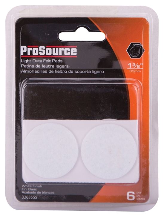 ProSource FE-50225-PS Furniture Pad, Felt Cloth, White, 1-3/8 in Dia, 5/64 in Thick, Round - VORG3263555