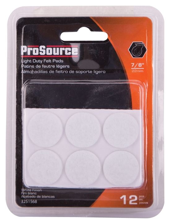 ProSource FE-50223-PS Furniture Pad, Felt Cloth, White, 7/8 in Dia, 5/64 in Thick, Round - VORG3251568