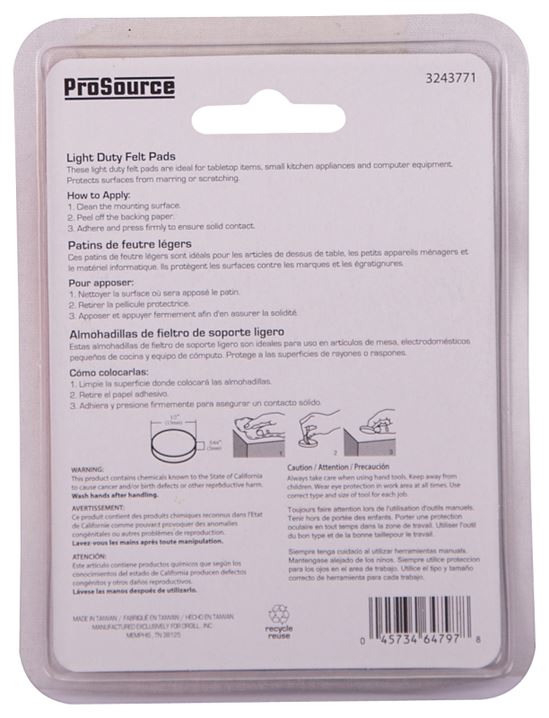 ProSource FE-50230-PS Furniture Pad, Felt Cloth, White, 1/2 in Dia, 5/64 in Thick, Round - VORG3243771