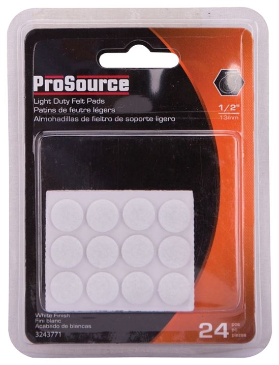 ProSource FE-50230-PS Furniture Pad, Felt Cloth, White, 1/2 in Dia, 5/64 in Thick, Round - VORG3243771