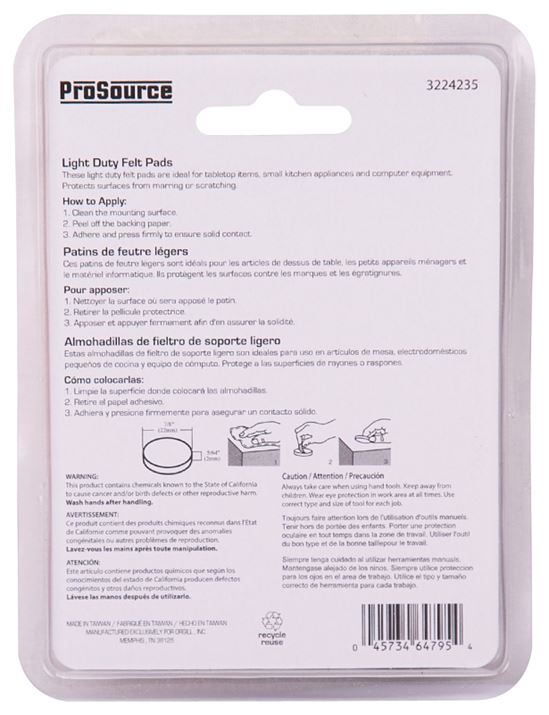 ProSource FE-50220-PS Furniture Pad, Felt Cloth, Brown, 7/8 in Dia, 5/64 in Thick, Round - VORG3224235