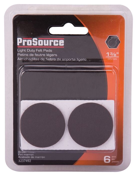 ProSource FE-50221-PS Furniture Pad, Felt Cloth, Brown, 1-3/8 in Dia, 5/64 in Thick, Round - VORG3237492