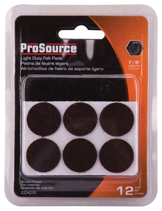 ProSource FE-50220-PS Furniture Pad, Felt Cloth, Brown, 7/8 in Dia, 5/64 in Thick, Round - VORG3224235