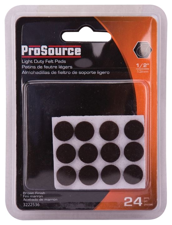 ProSource FE-50229-PS Furniture Pad, Felt Cloth, Brown, 1/2 in Dia, 5/64 in Thick, Round - VORG3222536