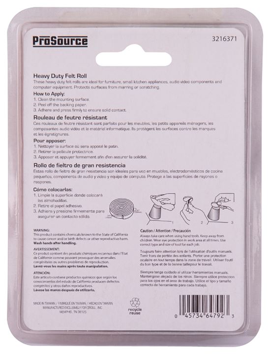 ProSource FE-50232-PS Furniture Pad, Felt Cloth, Brown, 40 x 3/8 in Dia, 3/8 in W, 7/64 in Thick, Roll - VORG3216371