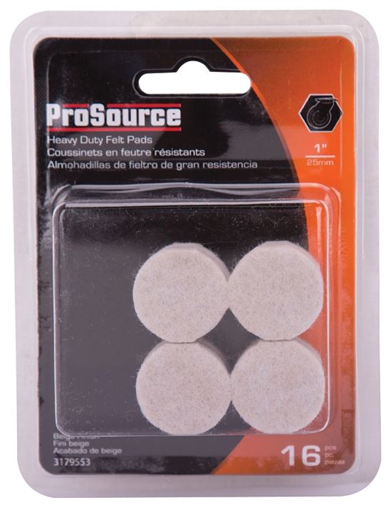 ProSource FE-50201-PS Furniture Pad, Felt Cloth, Beige, 1 in Dia, 3/16 in Thick, Round - VORG3179553