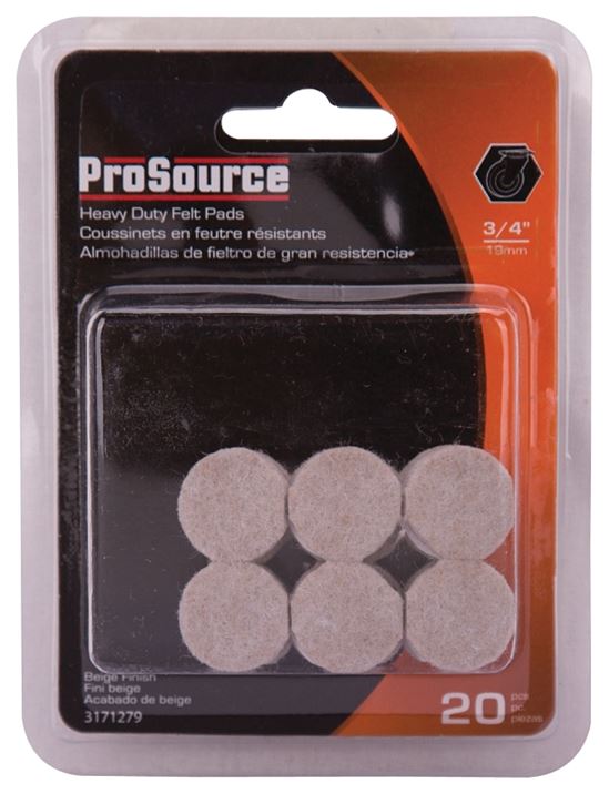 ProSource FE-50200-PS Furniture Pad, Felt Cloth, Beige, 3/4 in Dia, 3/16 in Thick, Round - VORG3171279