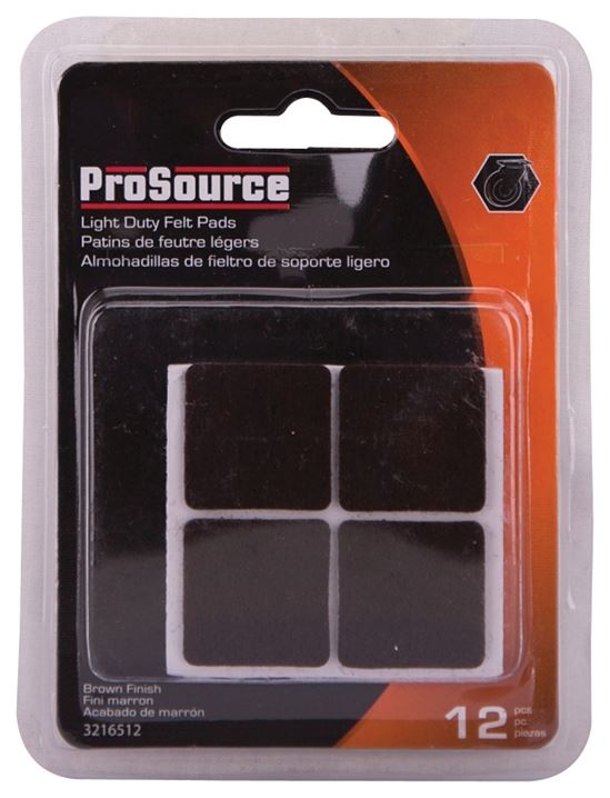 ProSource FE-50218-PS Furniture Pad, Felt Cloth, Brown, 1 x 1 in Dia, 1 in W, 5/64 in Thick, Square - VORG3216512