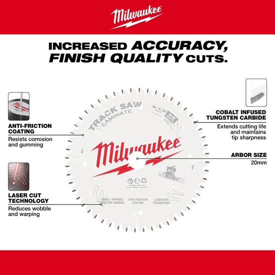 Milwaukee 48-40-0643 Track Saw Blade, 6-1/2 in Dia, 20 mm Arbor, 52-Teeth, Tungsten Carbide Cutting Edge - VORG8350704