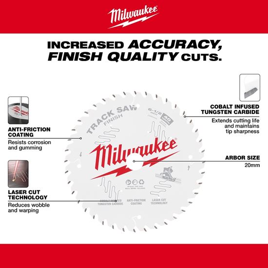 Milwaukee 48-40-0625 Track Saw Blade, 6-1/2 in Dia, 20 mm Arbor, 40-Teeth, Tungsten Carbide Cutting Edge, Pack of 5 - VORG8350670