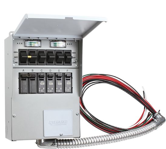 Reliance Controls Pro/Tran Series 30216A Transfer Switch, 1-Phase, 30 A, 120/250 V, 7-Circuit, 6-Breaker, Surface - VORG7769565