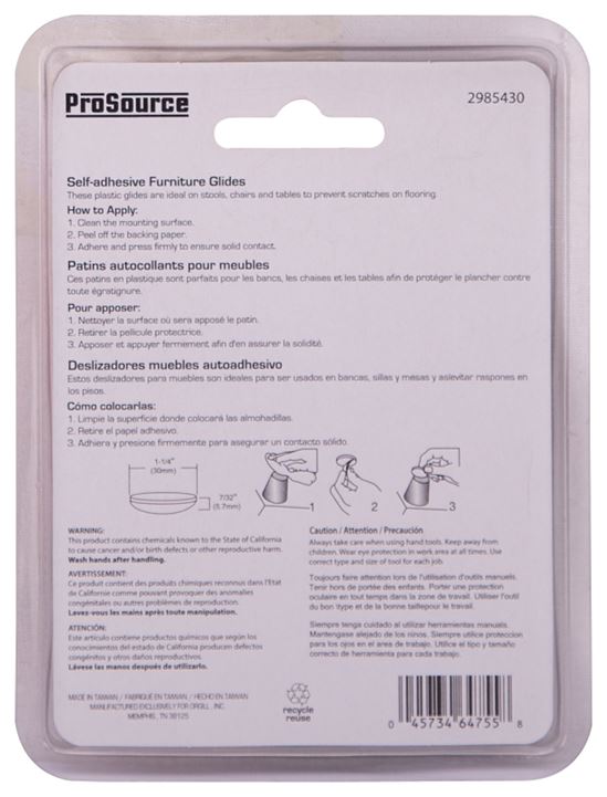 ProSource FE-50119-PS Furniture Glide, PTFE, Blue, Blue, 1-1/4 x 1-1/4 x 7/32 in Dimensions - VORG2985430