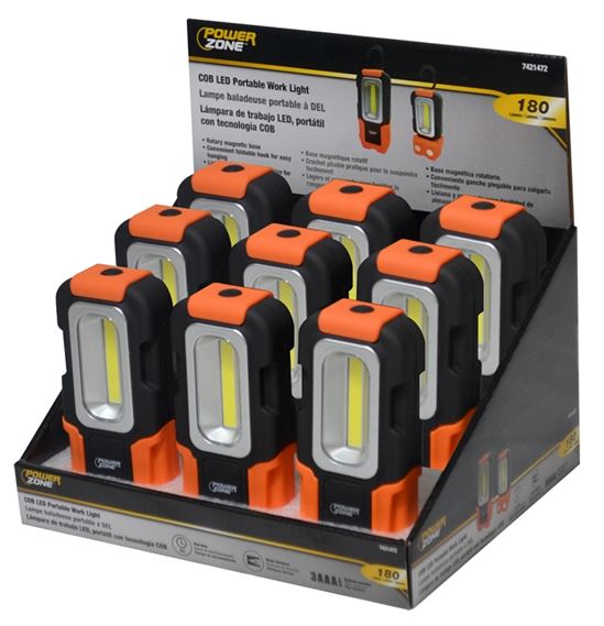 PowerZone MK-5543 COB Portable LED Work Light, 1-Lamp, LED Lamp, 180, Black/Orange, Pack of 12 - VORG7421472