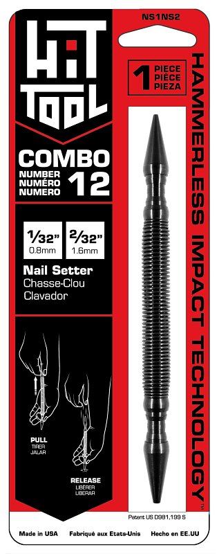 Hit Tool NS1NS2 Hammerless Combination Nail Set, 1/32, 2/32 in Tip, Steel, Black-Oxide - VORG7468309