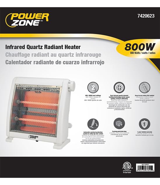 PowerZone H-5511 Infrared Quartz Radiant Heater, 12.5 A, 120 V, 400/800 W, 2-Heating Stage, White - VORG7420623