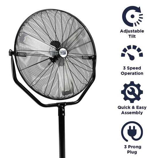 MaxxAir HVPF 30 YOKE High-Velocity Pedestal Fan, 120 V, 1.65 A, 360 deg Sweep, 30 in Dia Blade, Black - VORG7334212