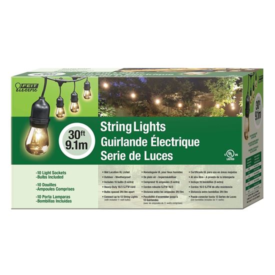 Feit Electric 72041 String Light Set, 130 V, 11 W, 15-Lamp, Incandescent Lamp, 30 ft L - VORG7184989