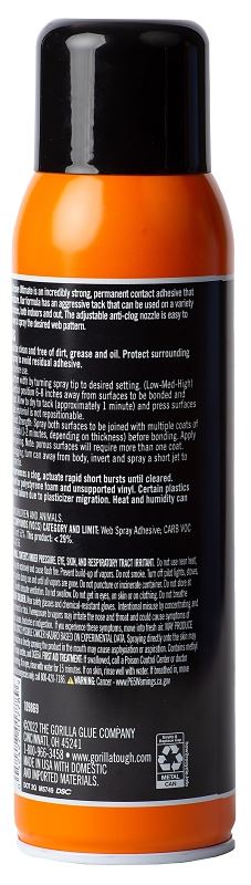 Gorilla 109852 Contact Adhesive Ultimate Spray, Characteristic, Light Yellow, 24 hr Curing, 12.2 oz Can, Pack of 6 - VORG5123146