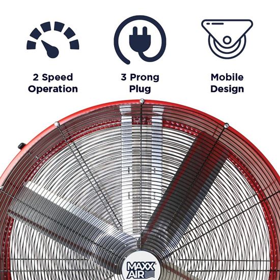 MaxxAir BF42BD Portable Barrel Fan, 120 V, 2-Speed, 5800 to 10,000 cfm Air, Red - VORG1128842