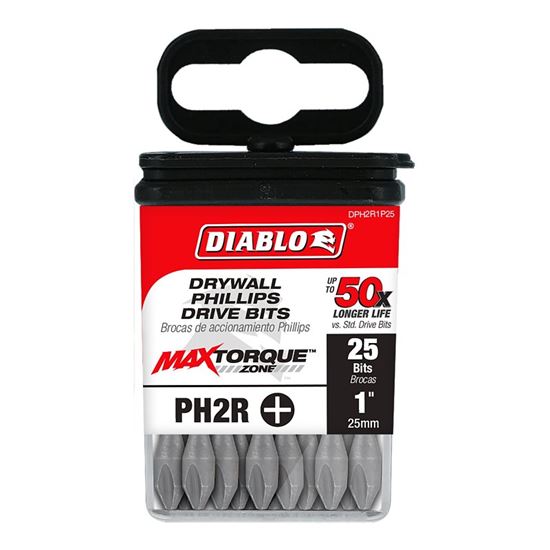 Diablo DPH2R1P25 Reducing Screwdriver Insert Bit, #2 Drive, Phillips Drive, 1 in L, 25/PK - VORG9036070