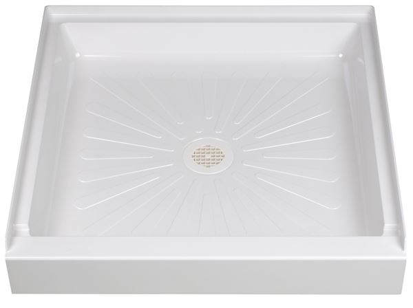 Durabase 3232M Shower Base, 32 in L, 32 in W, 5-1/2 in H, Fiberglass, White