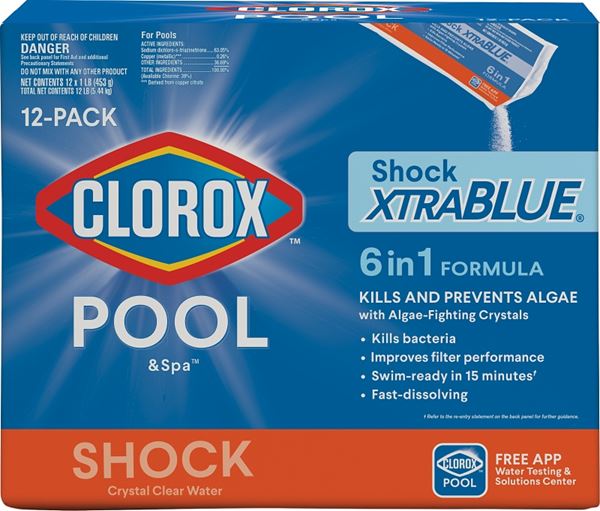 Clorox POOL & Spa Shock XtraBlue 36012CLX Pool Chemical, 1 lb Bottle, Granular, Chlorine