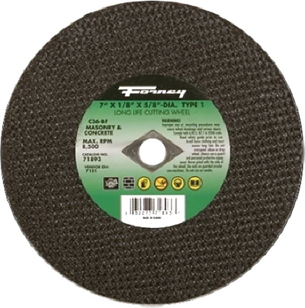 Forney 71893 Cut-Off Wheel, 7 in Dia, 1/8 in Thick, 5/8 in Arbor, 24 Grit, Coarse, Silicone Carbide Abrasive