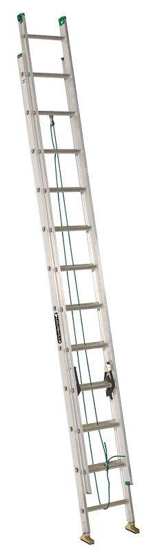 Louisville AE4224PG Extension Ladder, 286 in H Reach, 225 lb, 24-Step, 1-1/2 in D Step, Aluminum