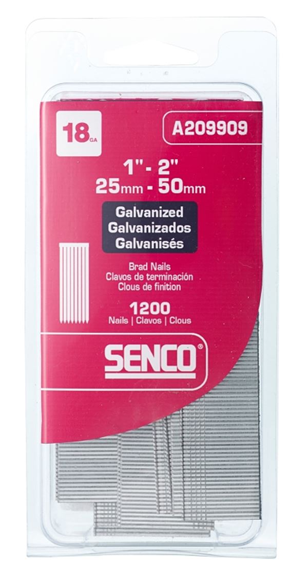 Senco A209909 Nail, 1 to 2 in L, 18, Steel, Electro-Galvanized, Brad, Medium Head, Smooth Shank