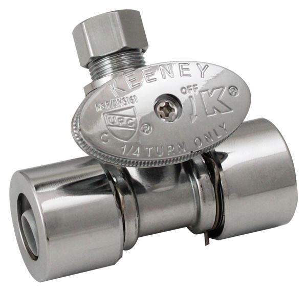 Plumb Pak K2802PCPO In-Line Valve, 1/2 x 1/2 x 3/8 in Connection, Brass Body