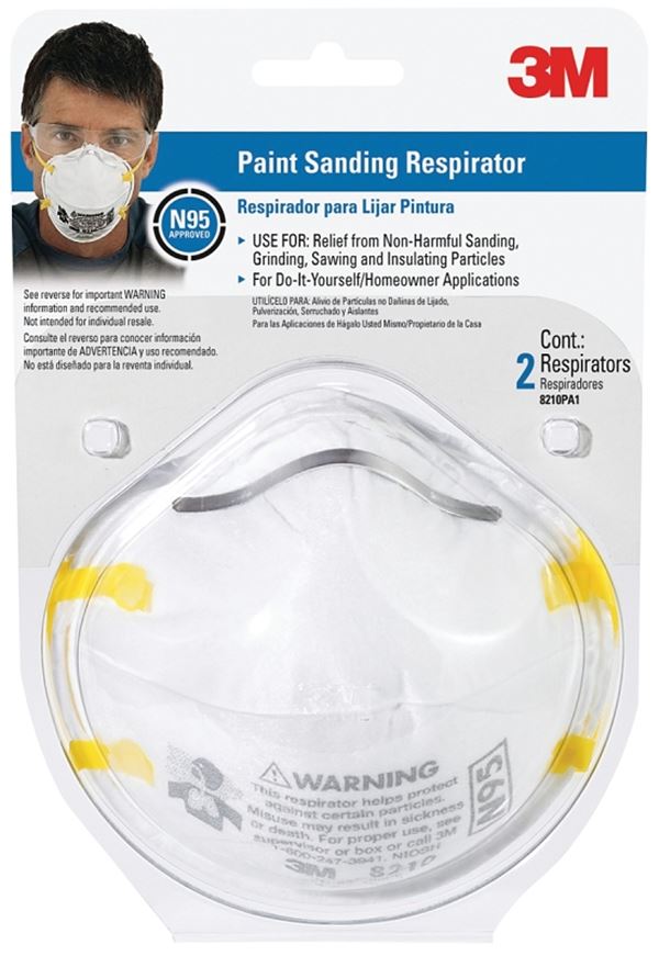 3M TEKK Protection 8210PA1-A/8654 Paint Sanding Respirator, N95 Filter Class, White