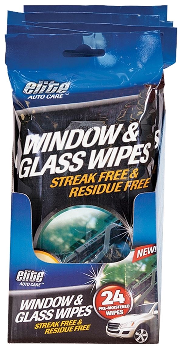 Elite Auto Care 8910 Window and Glass Wipes Pack, 24-Wipes