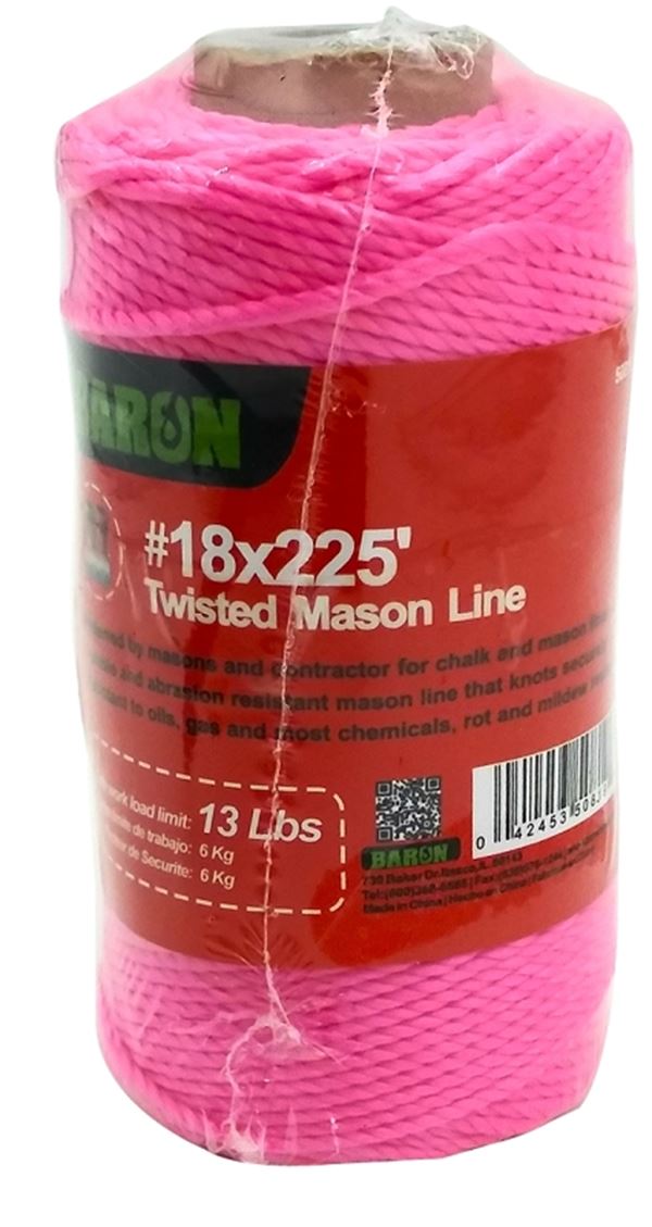 BARON 50815 Seine Twine, #18 Dia, 225 ft L, 13 lb Working Load, Polypropylene, Neon Pink