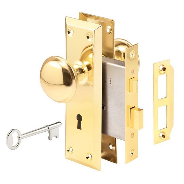 Defender Security E 2293 Lockset, Keyed, Skeleton Key, Steel, Polished Brass, 2-3/8 in Backset