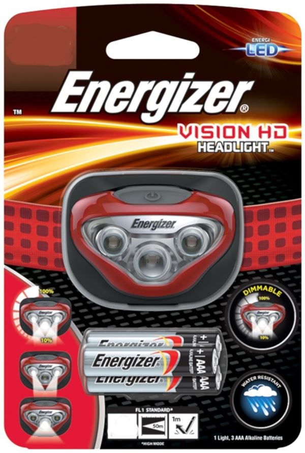 Energizer HDB32E Vision HD Headlight, AAA Battery, LED Lamp, 300 Lumens, 55 m Beam Distance, 4 hr Run Time