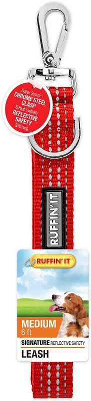 Ruffin'It 32700 Adjustable Dog Leash, 6 ft L, 1 in W, Nylon, Clasp, M