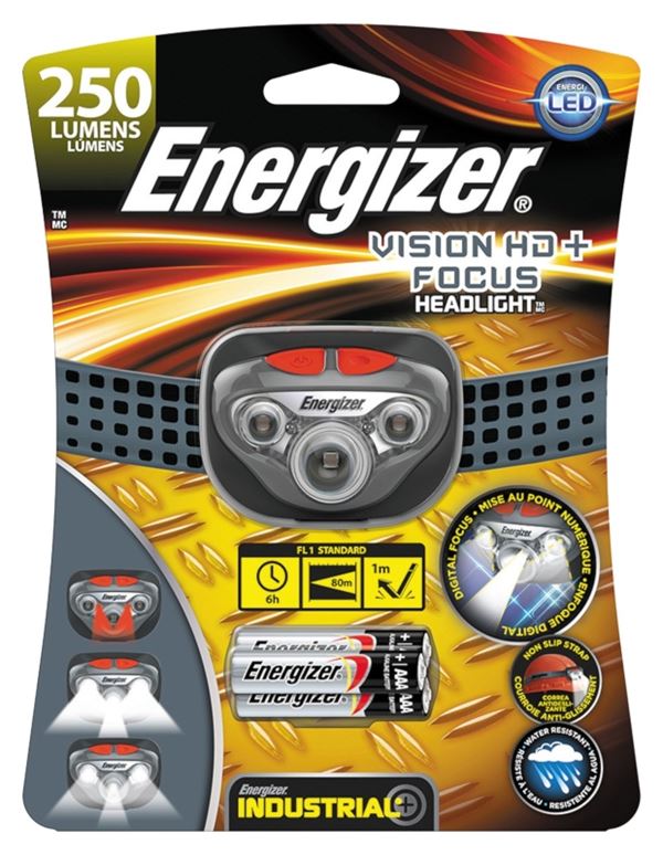 Energizer HDDIN32E Headlight, AAA Battery, Alkaline Battery, LED Lamp, 315 Lumens, 85 m Beam Distance, 6 hr Run Time