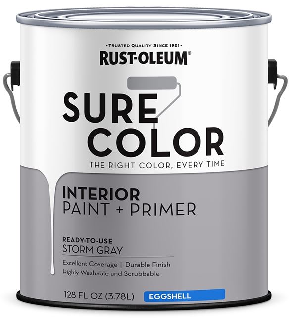 Rust-Oleum Sure Color 380224 Interior Wall Paint, Eggshell, Storm Gray, 1 gal, Can, 400 sq-ft Coverage Area, Pack of 2