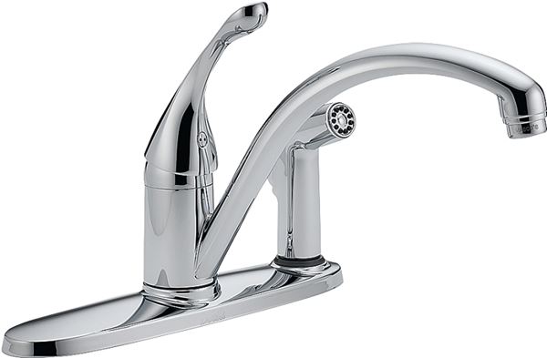 Delta COLLINS Series 340-DST Kitchen Faucet with Integral Spray, 1.8 gpm, 1-Faucet Handle, Brass, Chrome Plated, Deck