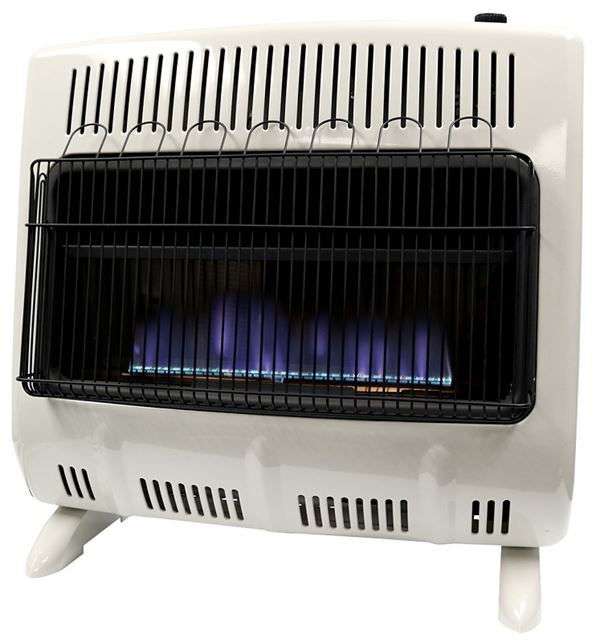 Mr. Heater MHVFDF30BFT Vent-Free Blue Flame Dual Fuel Heater, 20 lb Fuel Tank, Liquid Propane, Natural Gas, White