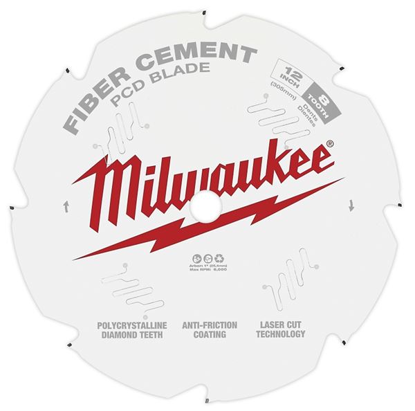 Milwaukee 48-40-7020 Circular Saw Blade, 12 in Dia, 1 in Arbor, 8-Teeth, Polycrystalline Diamond Cutting Edge