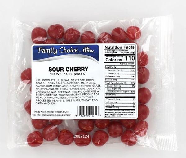 Family Choice 1131 Sour Candy, Cherry Flavor, 8 oz, Pack of 12