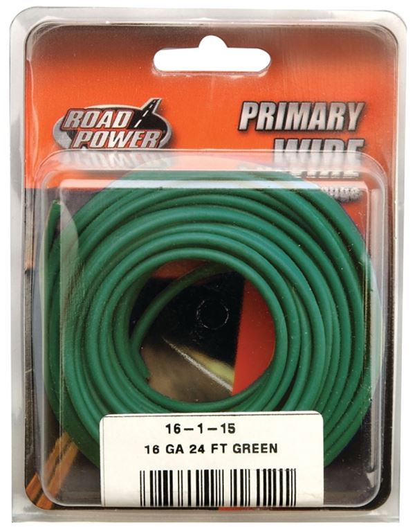 Road Power 56422033/16-1-15 Electrical Wire, 16 AWG Wire, 25/60 V, Copper Conductor, Green Sheath, 24 ft L