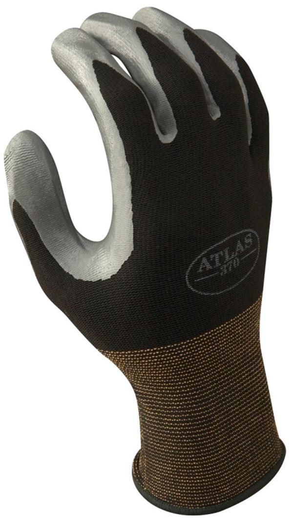 Showa 370BS-06.RT Protective Gloves, S, Knit Wrist Cuff, Nitrile, Black/Gray